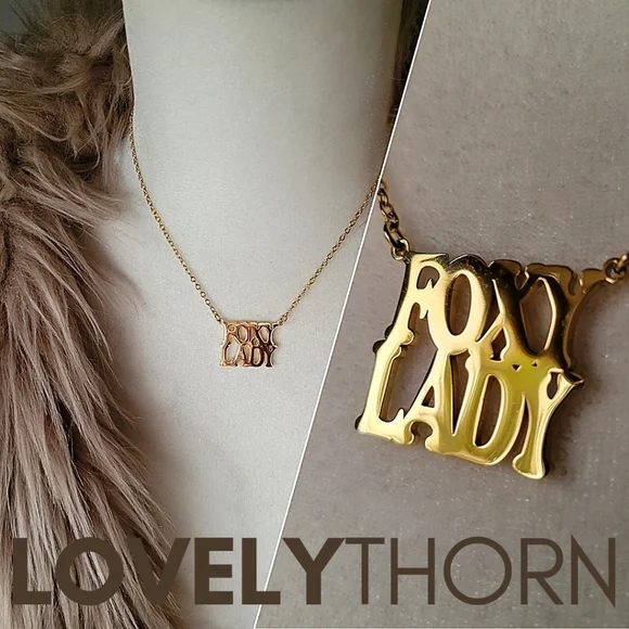 LOVELYTHORN // custom foxy lady 18K gold-plated 16 stainless steel nameplate